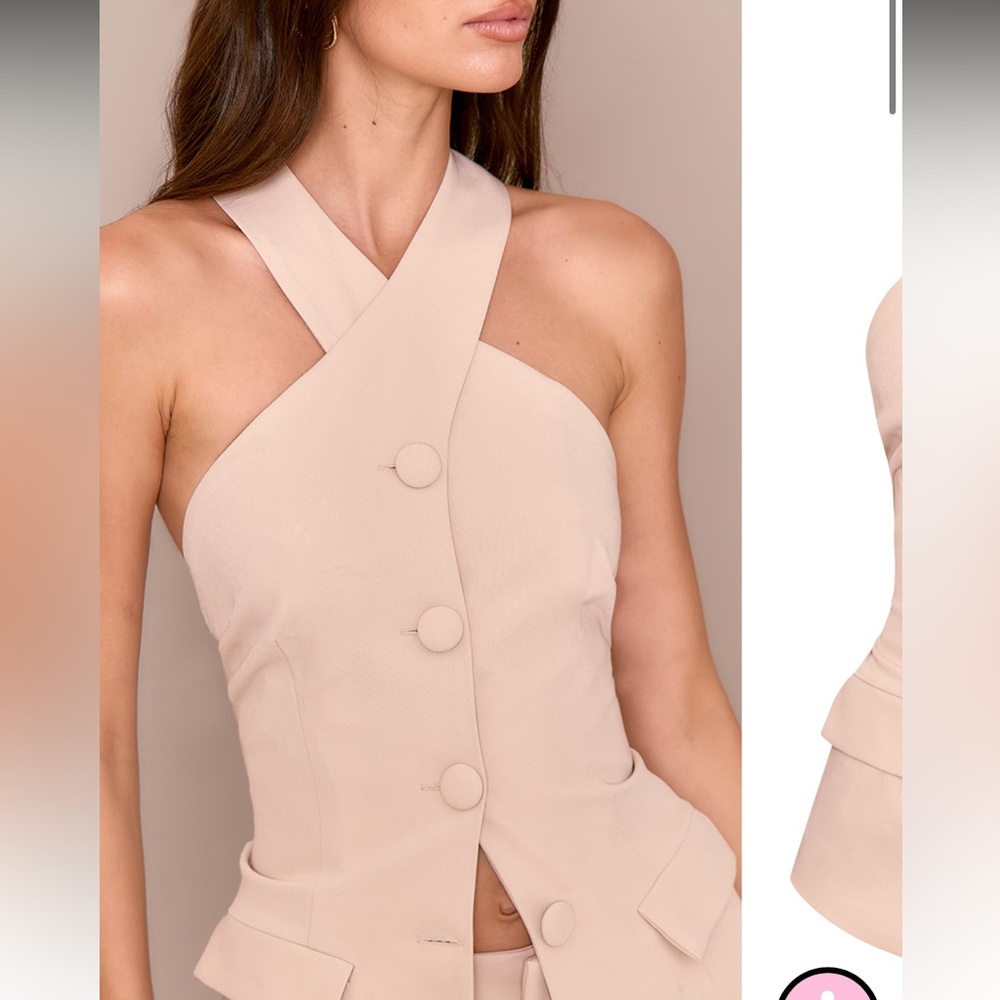 PLT Premium Tailored Halterneck Vest Size 6 in Sand - Picture 1 of 7